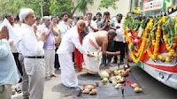 TTD official flags off free RTC bus service for devotees in Tirumala