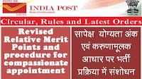 Scheme for compassionate appointment - Relative Merit Points and Procedure for selection: Deptt. of Posts