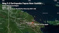 Moderate yet deep magnitude 5.2 quake hits 67 km southwest of Madang, Papua New Guinea in the evening