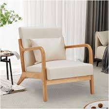 Hertford 26" Wide Upholstered Linen Blend Accent Chair with Wooden Legs and One Pillow