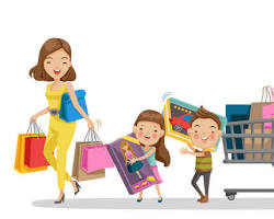 family happily shopping for souvenirs in a spacious storeの画像