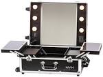 Portable makeup mirror with lights