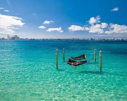 panoramic view of Bimini, Bahamas, showing its turquoise waters, whitesand beaches, and lush greenery