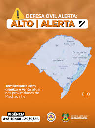 Defesa Civil alerta: condição de ALERTA para tempestade com granizo e vento que atuam nas proximidades de Machadinho