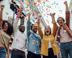 group of people celebrating the launch of their new startup resmi
