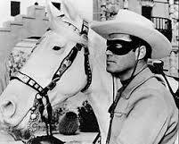 Lone Ranger 1949 TV series Clayton Moore as The Lone Ranger Jay Silverheels as Tonto Silver the horse black and white television stills ABC show, AI generated