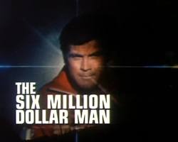Six Million Dollar Man 1974 TV series Lee Majors as Steve Austin bionic eye bionic arm running in slow motion ABC television stills 1970s scifi, AI generated
