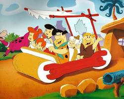 Flintstones 1960 animated TV series Fred Flintstone Barney Rubble Wilma Betty Dino Bedrock stone age aesthetic ABC television stills HannaBarbera, AI generated