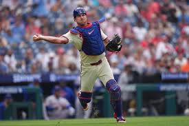 J.T. Realmuto wearing a Philadelphia Phillies uniform during a game.