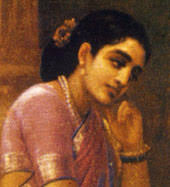 A painting of Sugunabai by painter Raja Ravi Varma and Madhuri Dixit in Devdas - 16etc6mads3