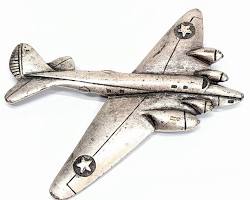Vintage World War 2 Era US Army Bomber Shaped Figural Silver Plated Brooch Pin from Before Times Shop