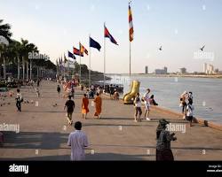 Image of Sisowath Quay, Phnom Penh, Cambodia, at sunset
