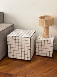 Table d'appoint cube gigi carrelage mosaïque blanc joint ...