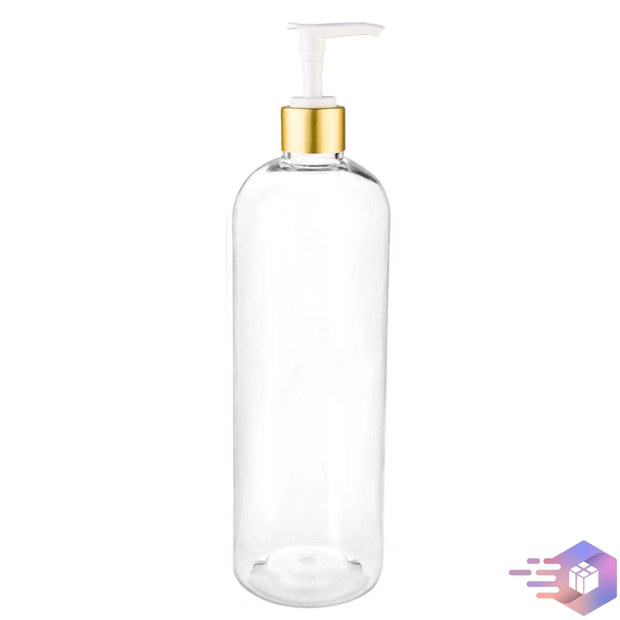 Emitekpackaging 16 Oz Midnight-Black Cosmo Rounded Bullet Shampoo Bottle Gold Disc Pump Cap 24-410