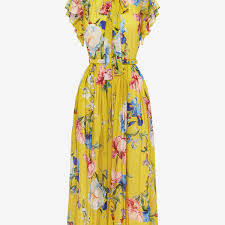 Grace Flutter Sleeve Midi Dress - Garden Print in Mustard ...