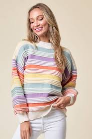 CLMT1209-Over the Rainbow striped sweater: MULTI / M – Kindred Soul Boutique