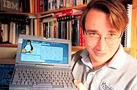 Linus displays Linux running on a notebook pc. Soon Linus faced some confrontation from none other than Andrew Tanenbaum ... - linusnow1
