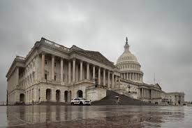 Political leaders discussing Senate negotiations