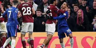 West Ham player sent off for 'violent conduct' during 22-man fracas in Chelsea clash