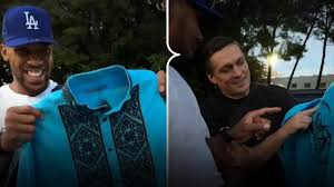 Oleksandr Usyk Gifts Anthony Joshua Traditional Ukrainian Embroidered Shirt