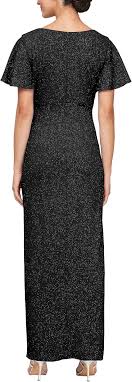 Amazon.com: S.L. Fashions Vestido largo con cuello en V y cintura imperio con volantes laterales para mujer, Negro - : Ropa, Zapatos y Joyería - Product from Amazon.com