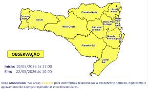 Atualização: Observação Meteorológica SDC/SC 19/05 09:10 - Frio intenso entre esta terça (19) e a sexta-feira (22)