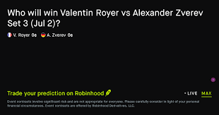 July 2, 2026: Valentin Royer vs Alexander Zverev: Set 3 Winner Tennis Prediction Market