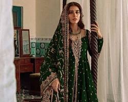 Image of Pakistani bridal lehenga green
