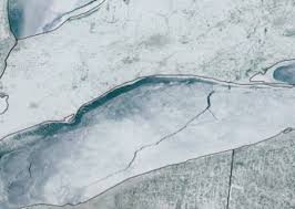 Satellite captures 80-mile-long crack on ice cover Lake Erie