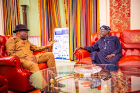 Tinubu receives Jonathan at the presidential villa