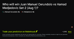 August 1, 2026: Juan Manuel Cerundolo vs Hamad Medjedovic: Set 2 Winner Tennis Prediction Market