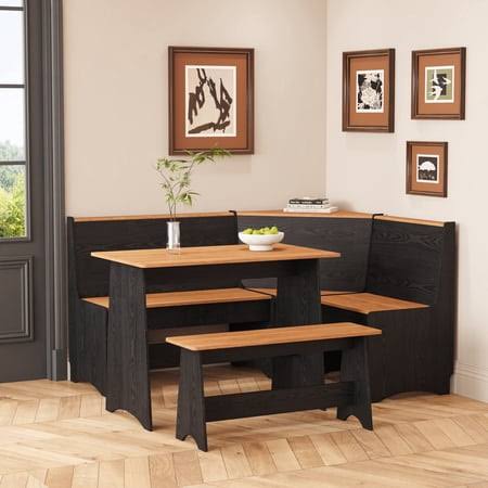 Idek Breakfast Nook Table Set for Kitchen - Space Saving L Shaped Corner Dining Table Set with Bench Seating for Dining Room Apartment,Black and Brown