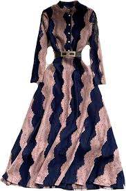 Amazon.com: Vestido de encaje a rayas para mujer, cuello alto, manga larga, bordado con cinturón hueco, Azul marino : Ropa, Zapatos y Joyería