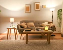 cozy living room with ambient lighting