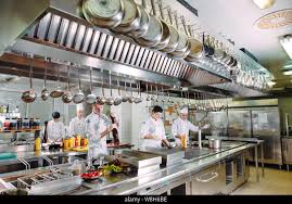 Modern kitchen. The chefs prepare meals in the restaurant's ...