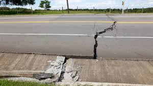 Damaged asphalt after a powerful Colombia earthquake
