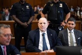 Harvey Weinstein appearing in a Manhattan courtroom during his sentencing
