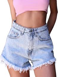 9teen Boutique Women's Raw Hem Ripped Denim Shorts (US, Alpha, Small, Regular, Petite, Blue) at Amazon Women's Clothing store