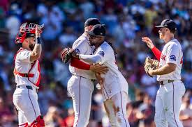 Red Sox players celebrating victory