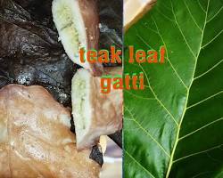 Gambar Nasi Liwet wrapped in teak leaves at Warung Mbah Jito, with rustic decorations.