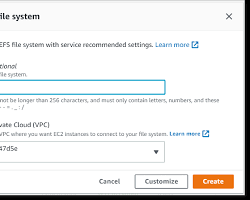 Image of creating an EFS file system in the AWS Management Console