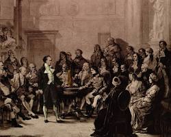 Image of Napoleon with scientists illustration