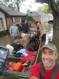 To these amazing guys that helped me and some of my neighbors dogs that I rescued. I was worried there were too many dogs on the boat and it would tip over.