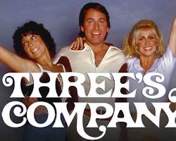 Three's Company 1977 TV series John Ritter as Jack Tripper Joyce DeWitt as Janet Wood Suzanne Somers as Chrissy Snow 1970s 1980s ABC television stills apartment set Don Knotts as Mr. Furman Norman Fell Audra Lindley as the Ropers, AI generated