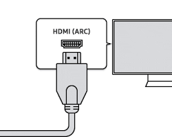 Image of Samsung HWQ67CB soundbar connected to TV with HDMI cable