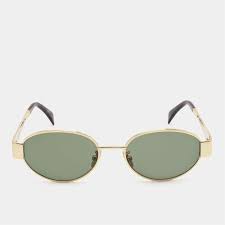 Celine Gold Tone/Green CL40235U Triomphe Oval Sunglasses Celine | TLC
