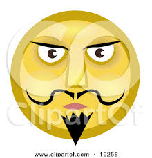 Royalty-free emoticon clipart picture of a stern yellow smiley face man ... - 19256-Clipart-Illustration-Of-A-Stern-Yellow-Smiley-Face-Man-With-A-Goatee-Mustache-And-Dark-Eyebrows