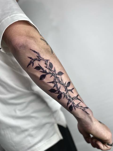 Botanical tattoos lately Bold thorns arm design ✔️Delicate rose ...