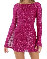 SPSHODOW Women's Sequin Dress Long Sleeve Sparkly Glitter Bodycon Party Mini Dress Sexy Backless Club Night Out Dresses - Product from Amazon.com