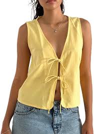 Amazon.com: NUFIWI Women Y2k Bow Tie Front Vest Top Sleeveless V Neck Lace Up Tank Tops Casual Going Out Waistcoat Tops Streetwear(Beige,Small) : Clothing, Shoes & Jewelry